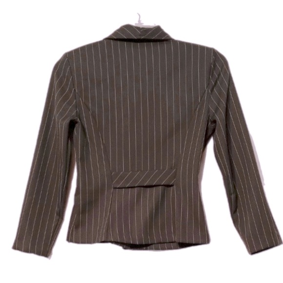 VTG 90 USA Gorpcore Goth Black Pin Stripe Suit Blazer Mini Skirt 3/4 Long Sleeve - Picture 5 of 16